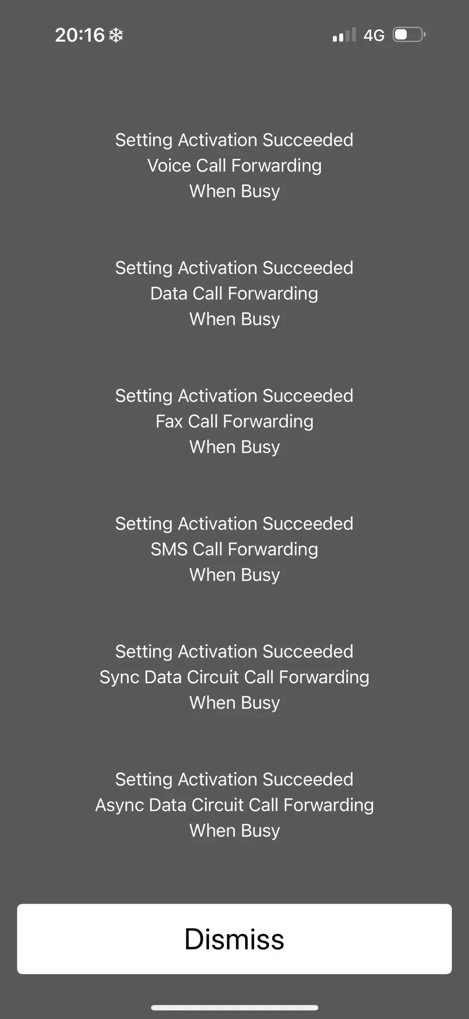 رسالة نجاح تفعيل تحويل المكالمات: Setting Activation Succeeded، Voice Call Forwarding When Busy